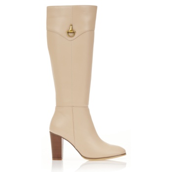 μπότες μπεζ δερματίνη με χρυσή αγκράφα σε προσφορά
