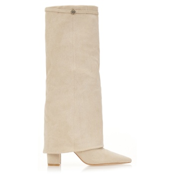μπότες μπεζ σουέτ με μυτερό τελείωμα σε προσφορά