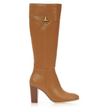 μπότες κάμελ δερματίνη με χρυσή αγκράφα σε προσφορά