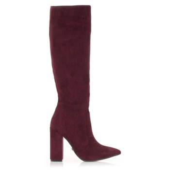 μπότες μπορντό σουέτ με χοντρό τακούνι σε προσφορά
