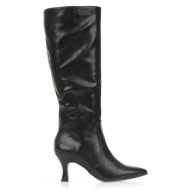  μπότες μαύρες δερματίνη με ιδιαίτερο τακούνι μαυρο