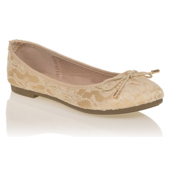 μπαλαρίνες μπεζ με δαντέλα μπεζ σε προσφορά