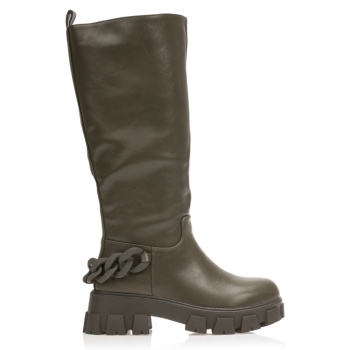 μπότες λαδί δερματίνη με αλυσίδα λαδι