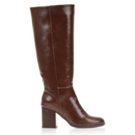  μπότες καφέ δερματίνη με διακριτικό φερμουάρ και χοντρό τακούνι καφε