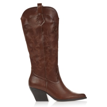 μπότες κάμελ δερματίνη cowboy με σε προσφορά