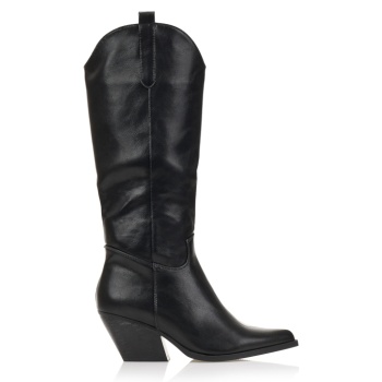 μπότες μαύρες δερματίνη cowboy με σε προσφορά