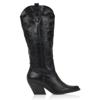μπότες μαύρες δερματίνη cowboy με σε προσφορά