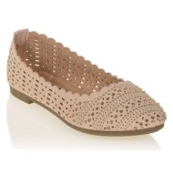  μπαλαρίνες μπεζ δερματίνη διάτρητες με διακοσμητικά στρας μπεζ