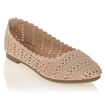 μπαλαρίνες μπεζ δερματίνη διάτρητες με σε προσφορά
