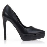  γόβες μαύρες δερματίνη μυτερές με φιάπα ολομαυρο