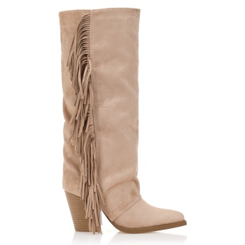 σουέτ cowboy μπότες με κρόσια καφε σε προσφορά