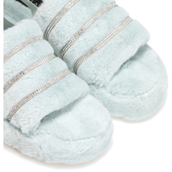 παντόφλες τιρκουάζ γούνινες με στρας σε προσφορά