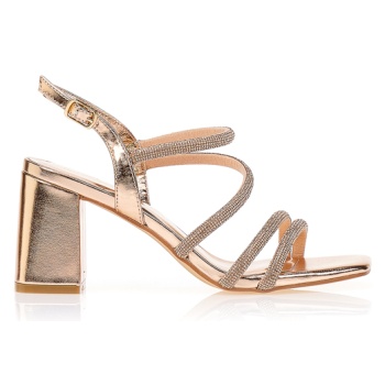 πέδιλα μπρονζέ με στρας στα λουράκια σε προσφορά