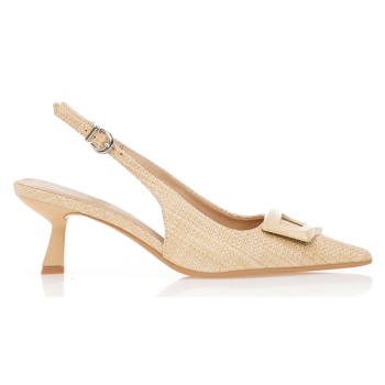 γόβες ψάθινες με τετράγωνη αγκράφα μπεζ σε προσφορά