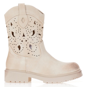 μποτάκια cowboy με διάτρητο σχέδιο μπεζ σε προσφορά