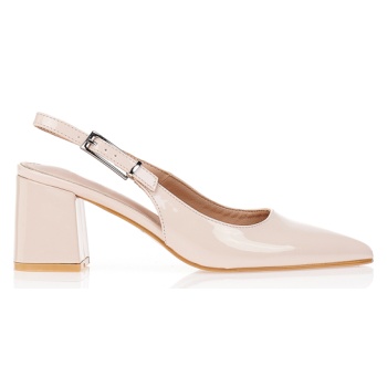 γόβες λουστρίνι με χοντρό τακούνι μπεζ σε προσφορά