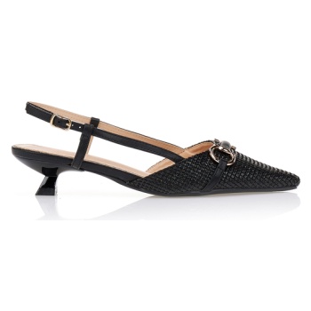 γόβες με υφή ψάθας και αγκράφα μαυρο σε προσφορά