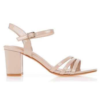 πέδιλα λουστρίνι με χοντρό τακούνι nude σε προσφορά
