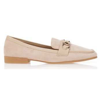 μοκασίνια σουέτ με χρυσή αγκράφα πουρο σε προσφορά