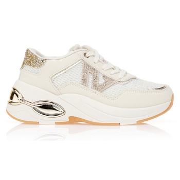 sneakers δερματίνη με διάτρητο glitter σε προσφορά