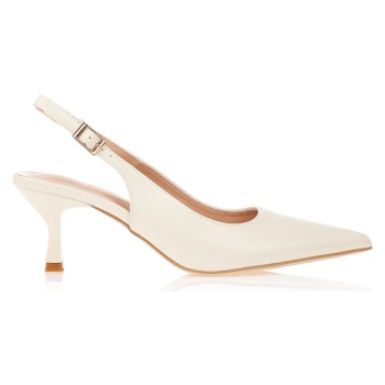 γόβες μπεζ δερματίνη με λουστρίνι σε προσφορά