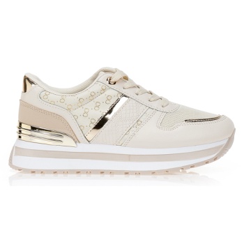 sneakers με συνδιασμό υλικών μπεζ σε προσφορά