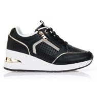  sneakers δερματίνη με διάτρητο σχέδιο μαυρο