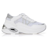  sneakers δερματίνη με διάτρητο glitter σχέδιο λευκο