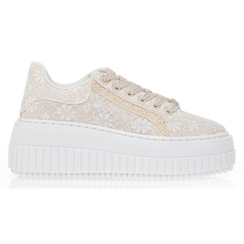 αθλητικά με πλατφόρμα και δαντέλα μπεζ σε προσφορά