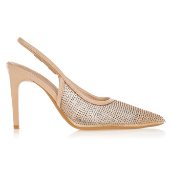 γόβες μυτερές με στρας μπεζ σε προσφορά