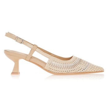 γόβες μπεζ πλεκτές με χαμηλό τακούνι σε προσφορά