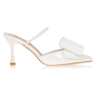  γόβες λευκές λουστρίνι slingback με φιόγκο λευκο