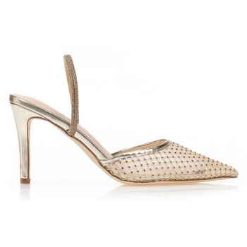 γόβες mules με δίχτυ και στρας χρυσο σε προσφορά