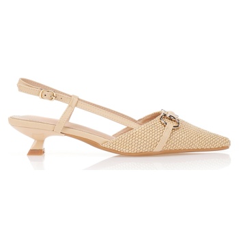 γόβες μυτερές ψάθινες με αγκράφα καμελ σε προσφορά