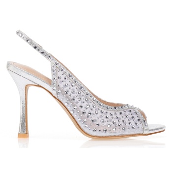 γόβες με διαφάνεια και στρας ασημι σε προσφορά