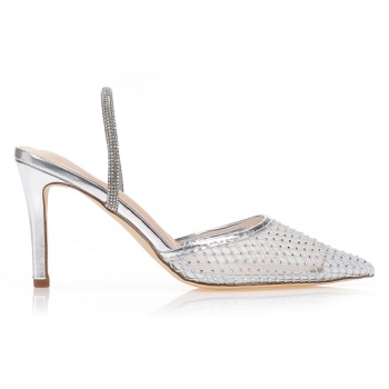 γόβες mules με δίχτυ και στρας ασημι σε προσφορά