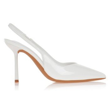 γόβες λουστρίνι με λεπτό τακούνι λευκο σε προσφορά