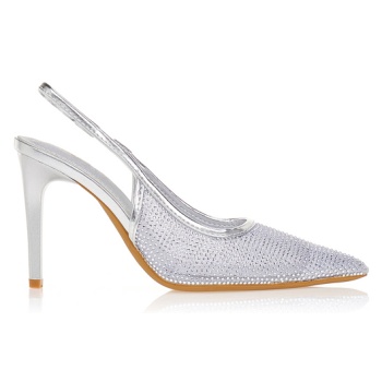 γόβες μυτερές με στρας ασημι σε προσφορά