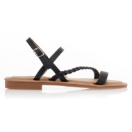  σανδάλια μαύρα δερματίνη με λοξό λουράκι από σχέδιο πλεξούδα μαυρο