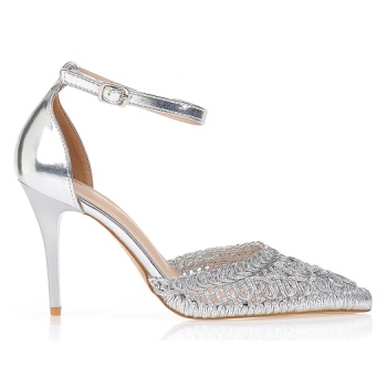 γόβες ασημί με κεντητό σχέδιο ασημι σε προσφορά