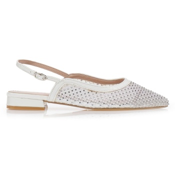 γόβες slingback με δίχτυ και στρας λευκο σε προσφορά