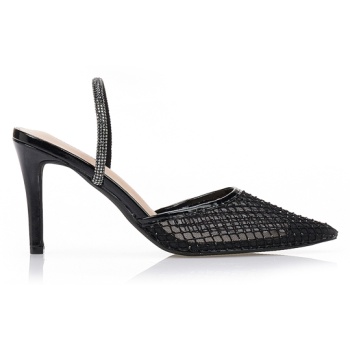 γόβες mules με δίχτυ και στρας μαυρο σε προσφορά