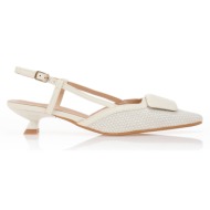  γόβες με υφή ψάθας και δερμάτινη αγκράφα λευκο