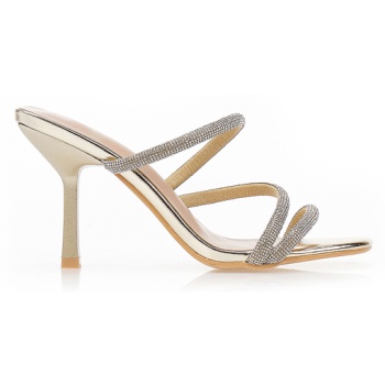 πέδιλα mule με λουράκια και στρας χρυσο σε προσφορά