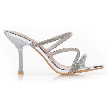 πέδιλα mule με λουράκια και στρας ασημι σε προσφορά