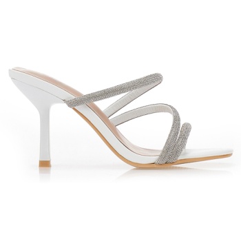 πέδιλα mule με λουράκια και στρας λευκο σε προσφορά