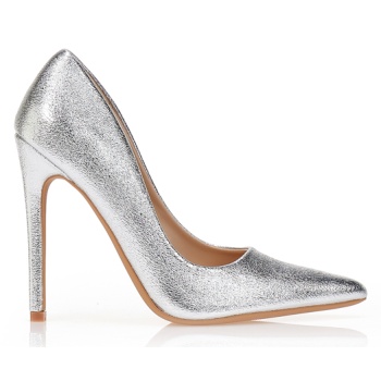 γόβες ασημί δερματίνη με λεπτό τακούνι σε προσφορά
