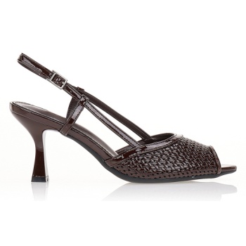 πέδιλα καφέ με πλεκτή φάσα καφε σε προσφορά