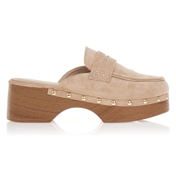 σαμπό mules μπεζ με ξύλινο τακούνι μπεζ σε προσφορά