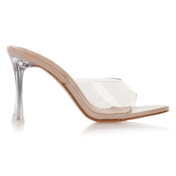 mules μπεζ με ιδιαίτερο τακούνι μπεζ σε προσφορά